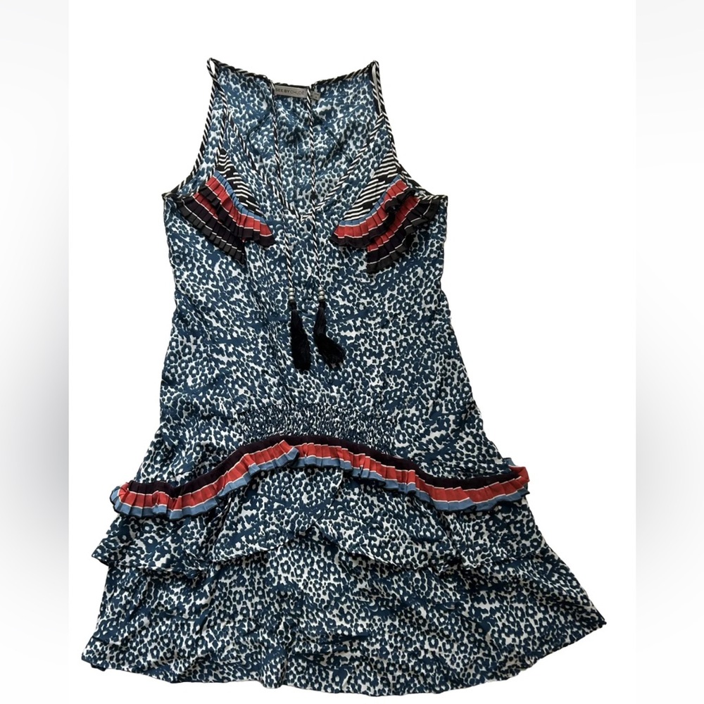 ￼ see by chloe dress 100% Silk Blue Sleeveless Ruffle Size 4
